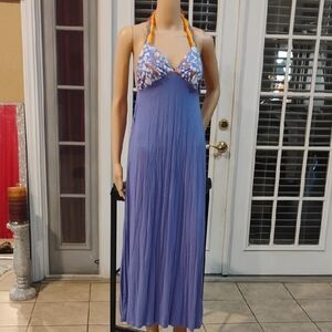 Blue Maxi Dress with Orange Straps